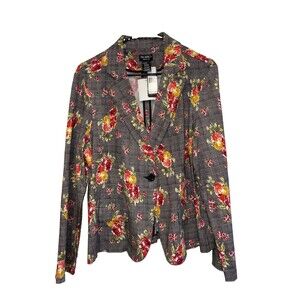SOHO Apparel Ltd Rose print jacket XL Button New Stretch Long Sleeve Colorful